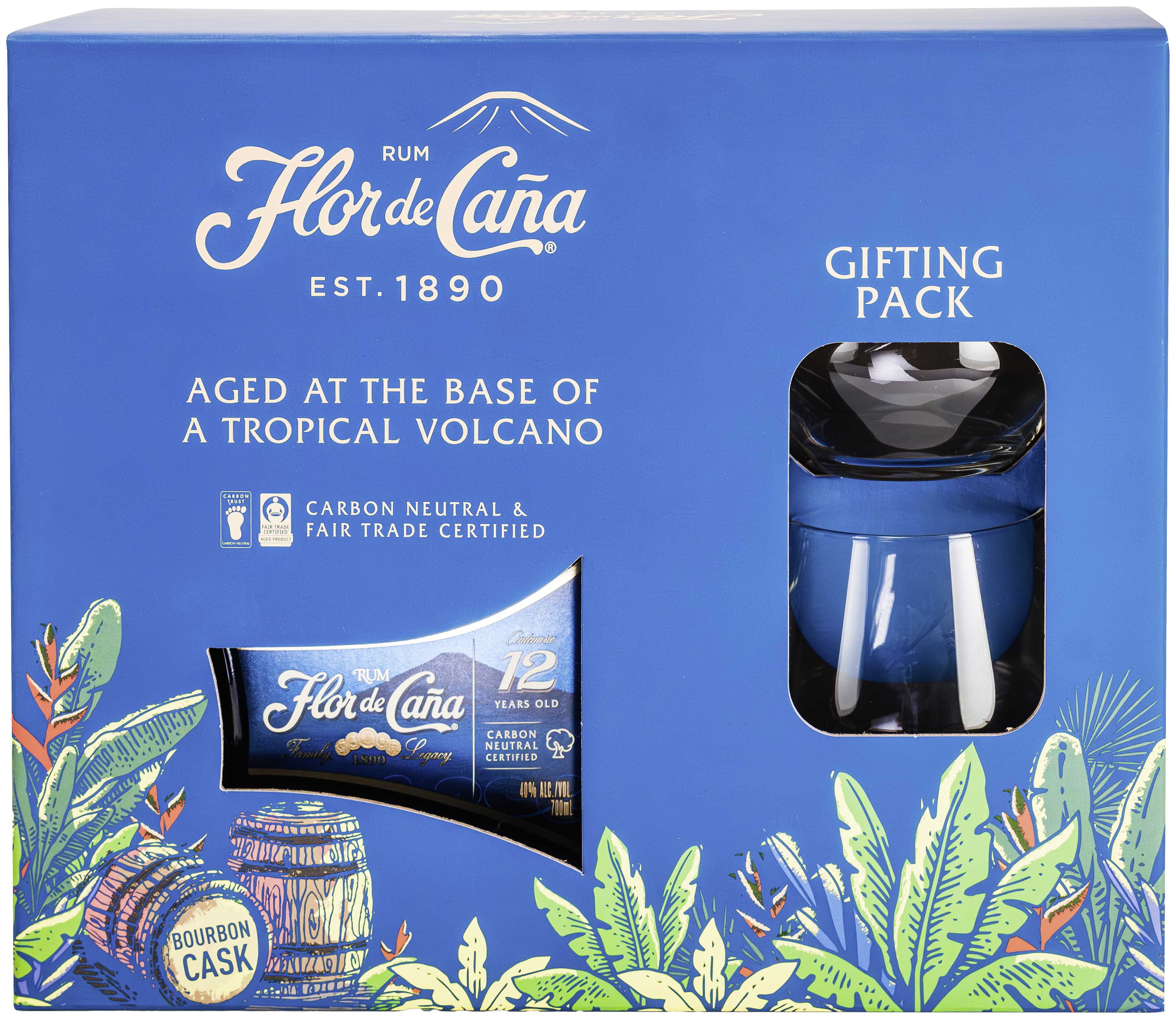 Rum Flor de Cana 12 Year - Geschenkpackung mit 2 Gläsern
